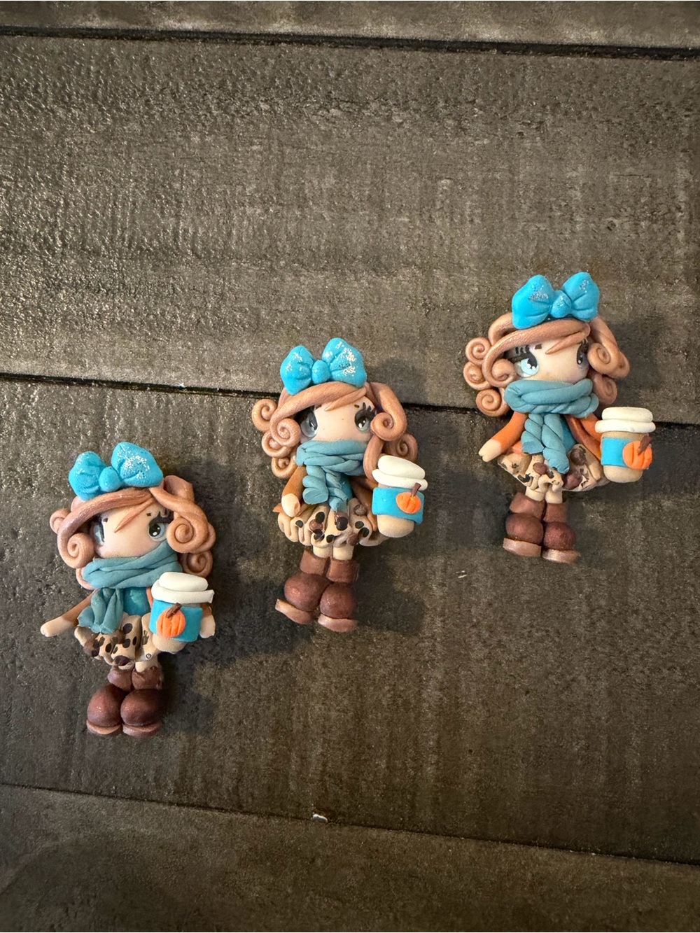 Set of 3 Handmade Clay Fall Coffee Dolls